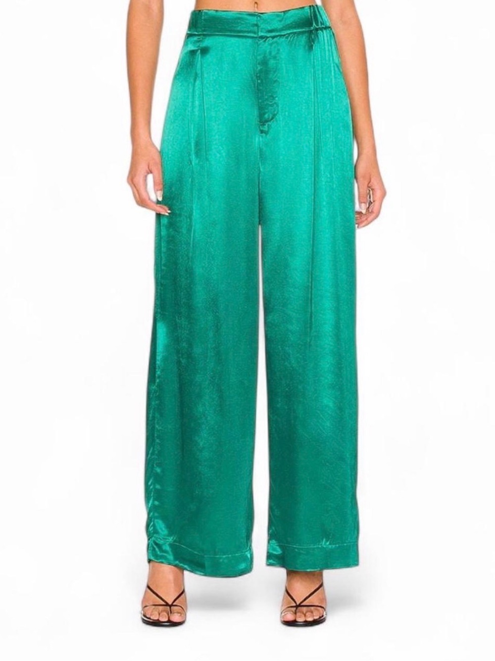 Freepeople Satin Palazzo Good days trouser  Emerald Green WideLeg Highrise sizeS